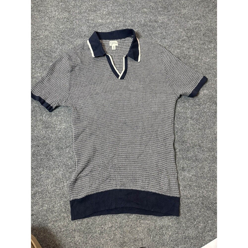 J.CREW Sweater Mens M Blue Cotton Tight Knit Collared Short Sleeve Pullover